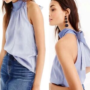 J Crew Women’s Size 6 Blue and White Striped Silk Halter Blouse